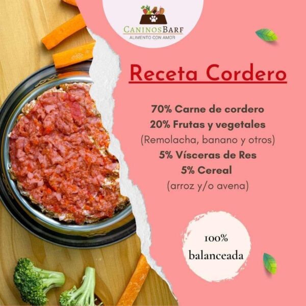 Receta cordero barf perros